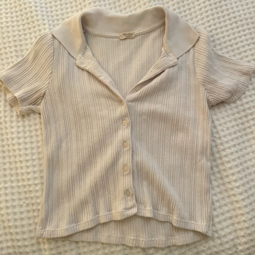John Galt/Brandy Melville white button up cropped shirt